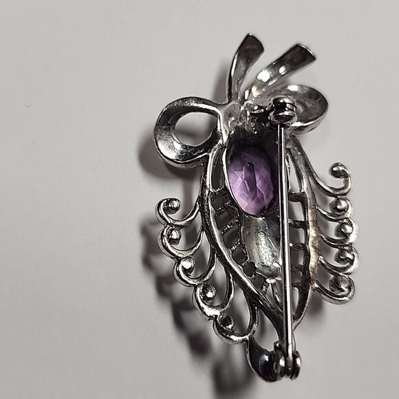 Sterling Silver Purple Amethyst Vintage Brooch - Picture 4 of 4